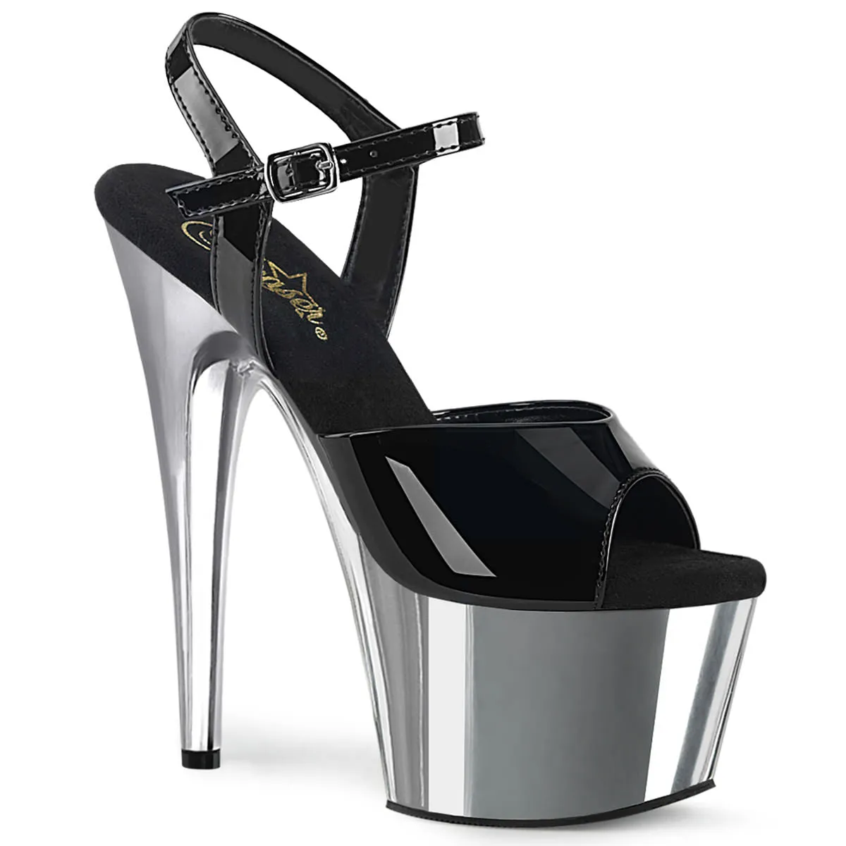 7 Inch Heel ADORE-709 Black Pat-Silver Chrome
