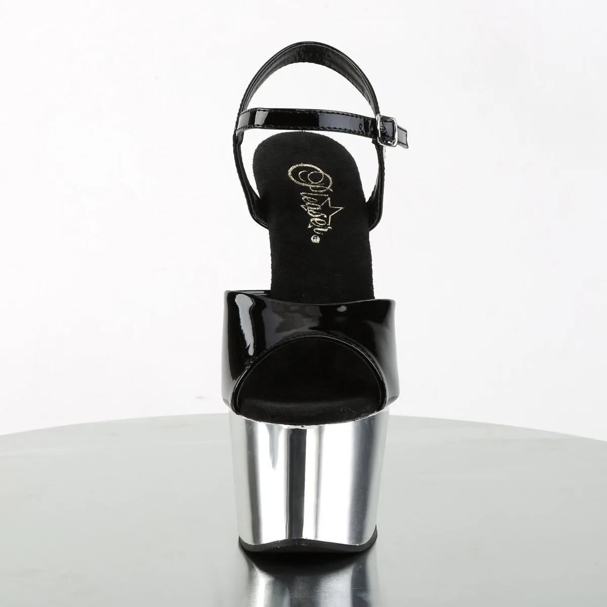 7 Inch Heel ADORE-709 Black Pat-Silver Chrome