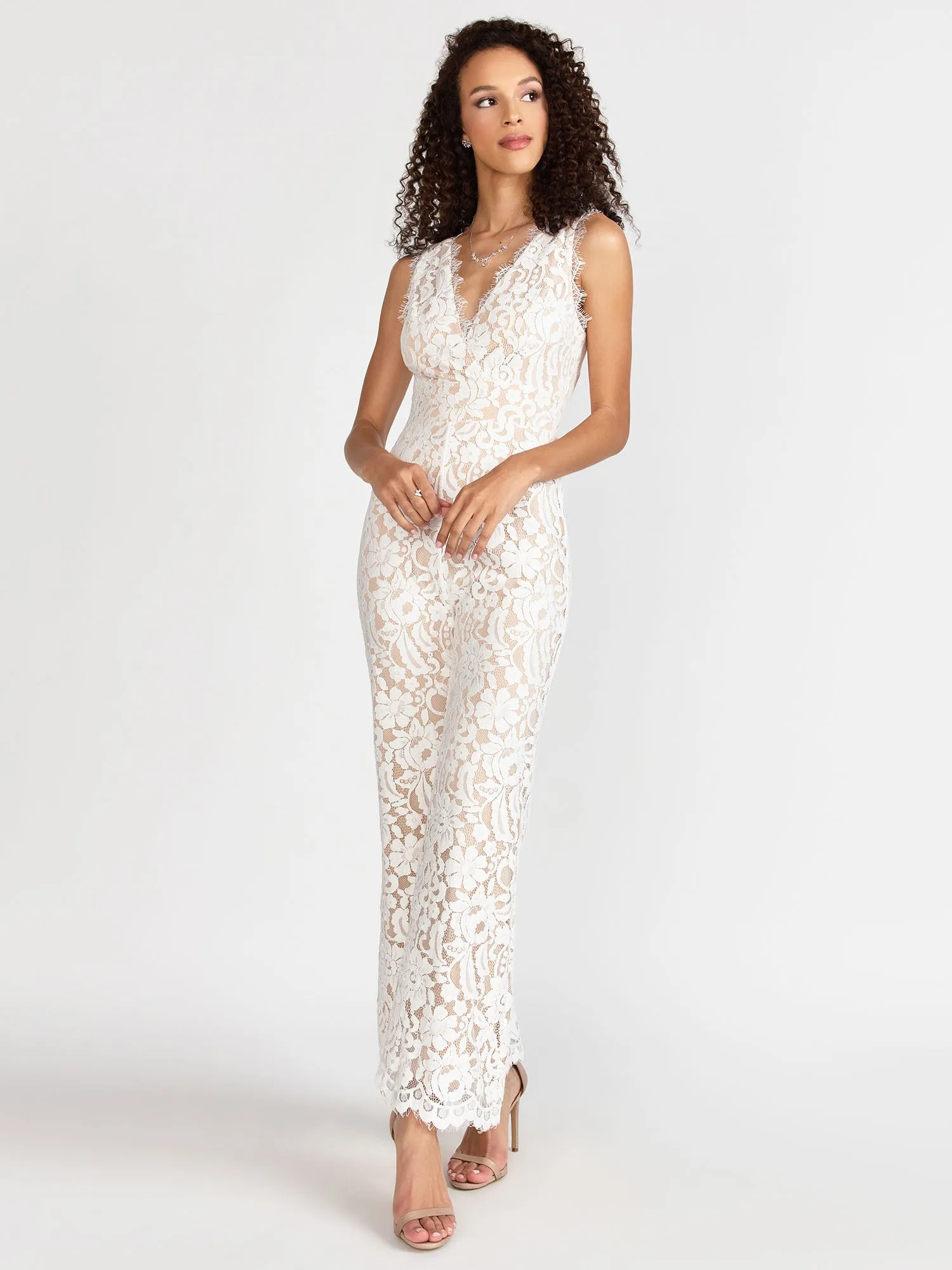 Aakaa Sleeveless V-Neck Floral Lace Jumpsuit - Brands We Love