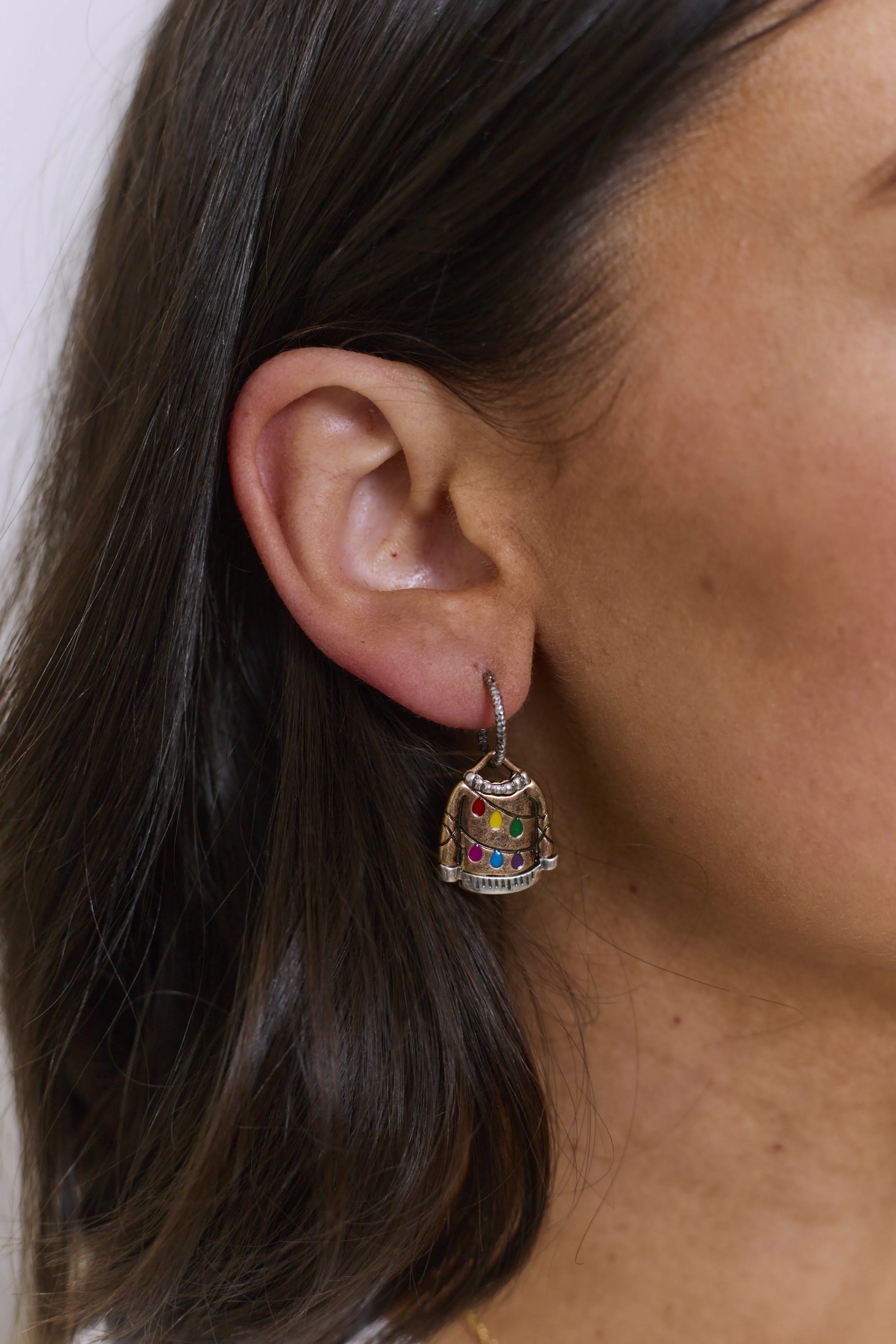 All Season Long Christmas Sweater Earrings - Brass