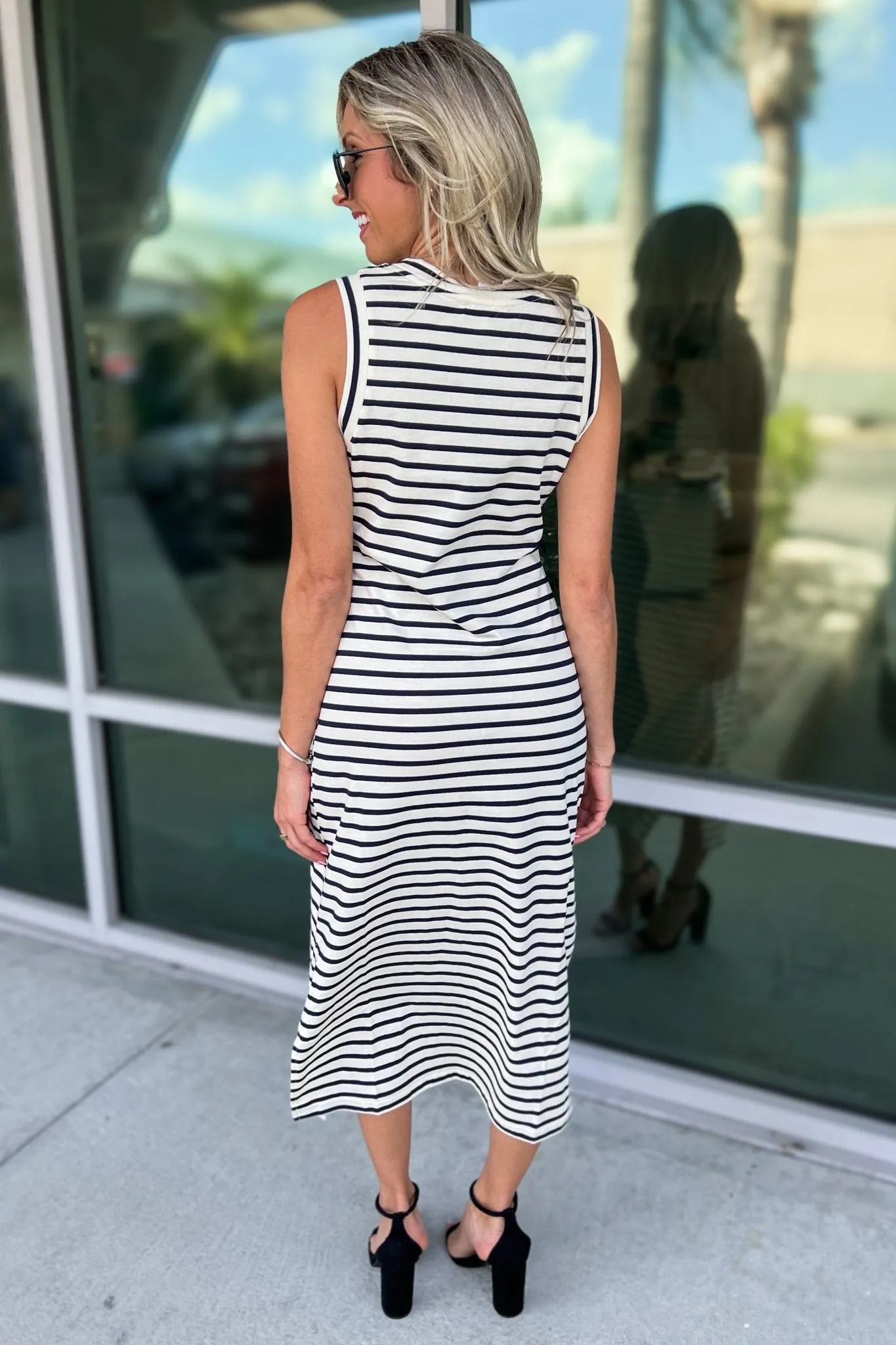 Always a Classic Striped Midi Dress Navy