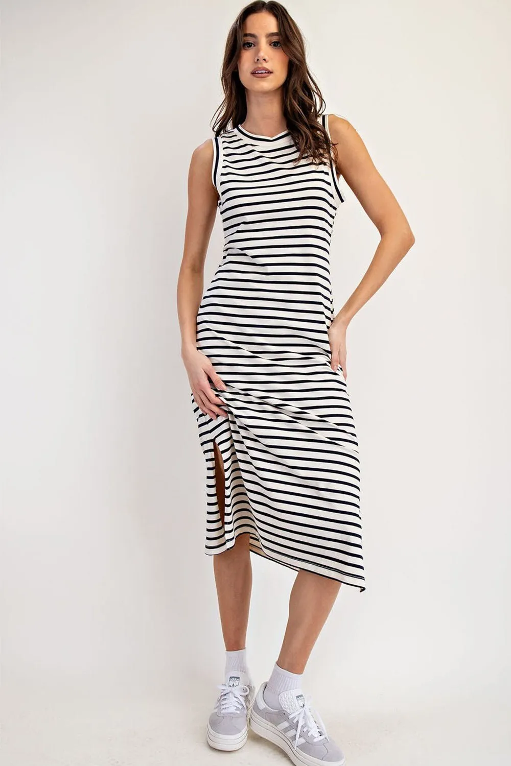 Always a Classic Striped Midi Dress Navy