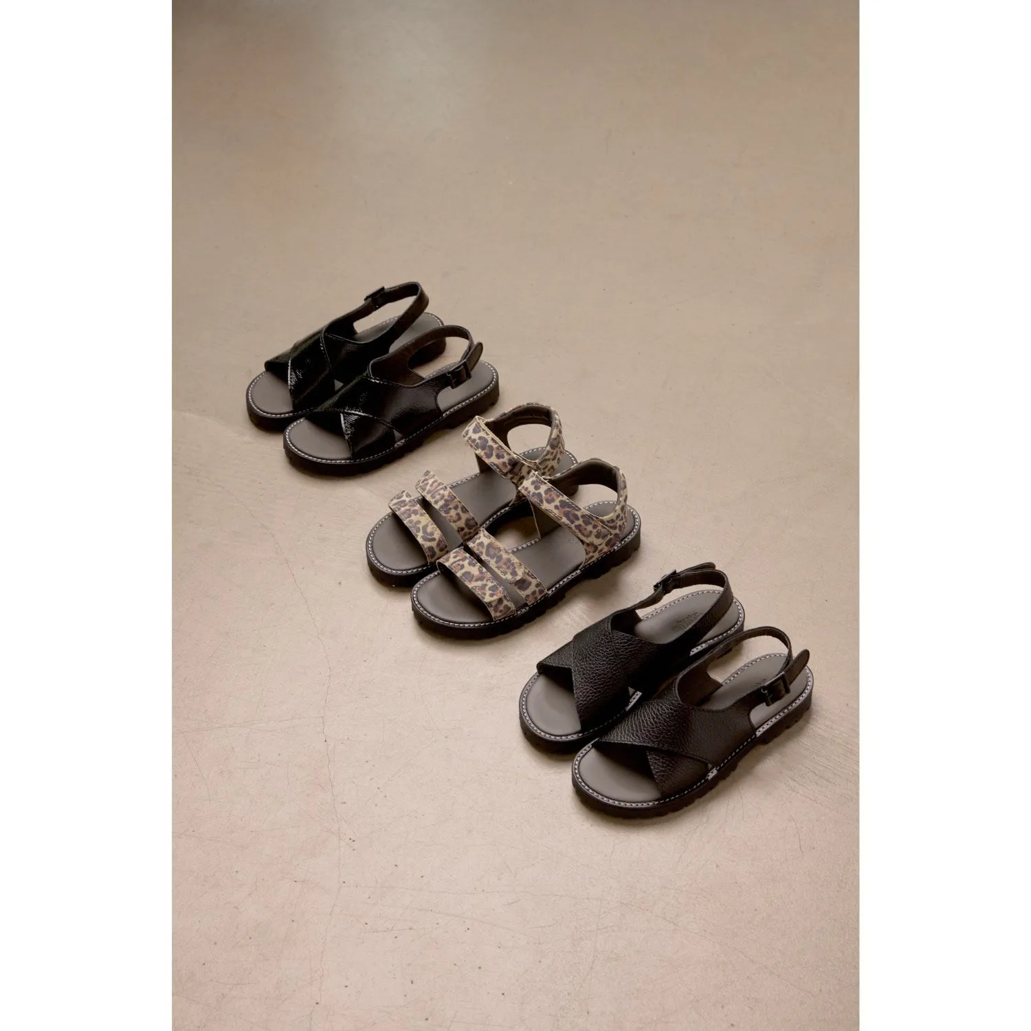 Angulus Leopard Suede Adjustable Leather Sandal with Velcro