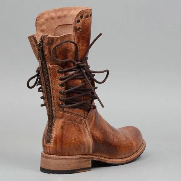 Back Zipper Vintage Lace-Up Holiday Mid-calf Boots