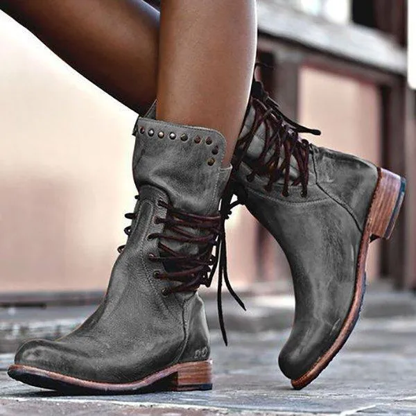 Back Zipper Vintage Lace-Up Holiday Mid-calf Boots