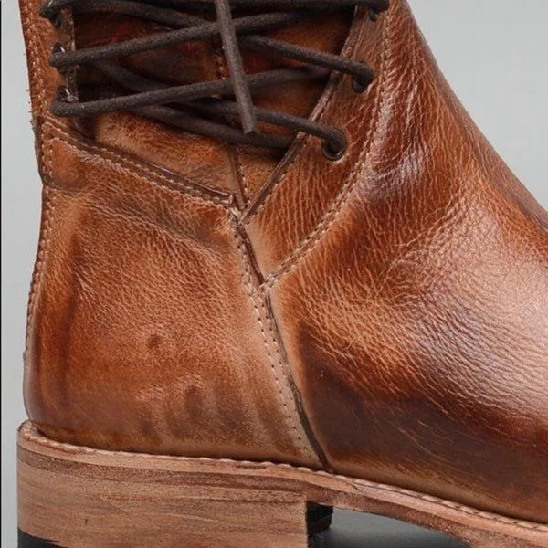 Back Zipper Vintage Lace-Up Holiday Mid-calf Boots