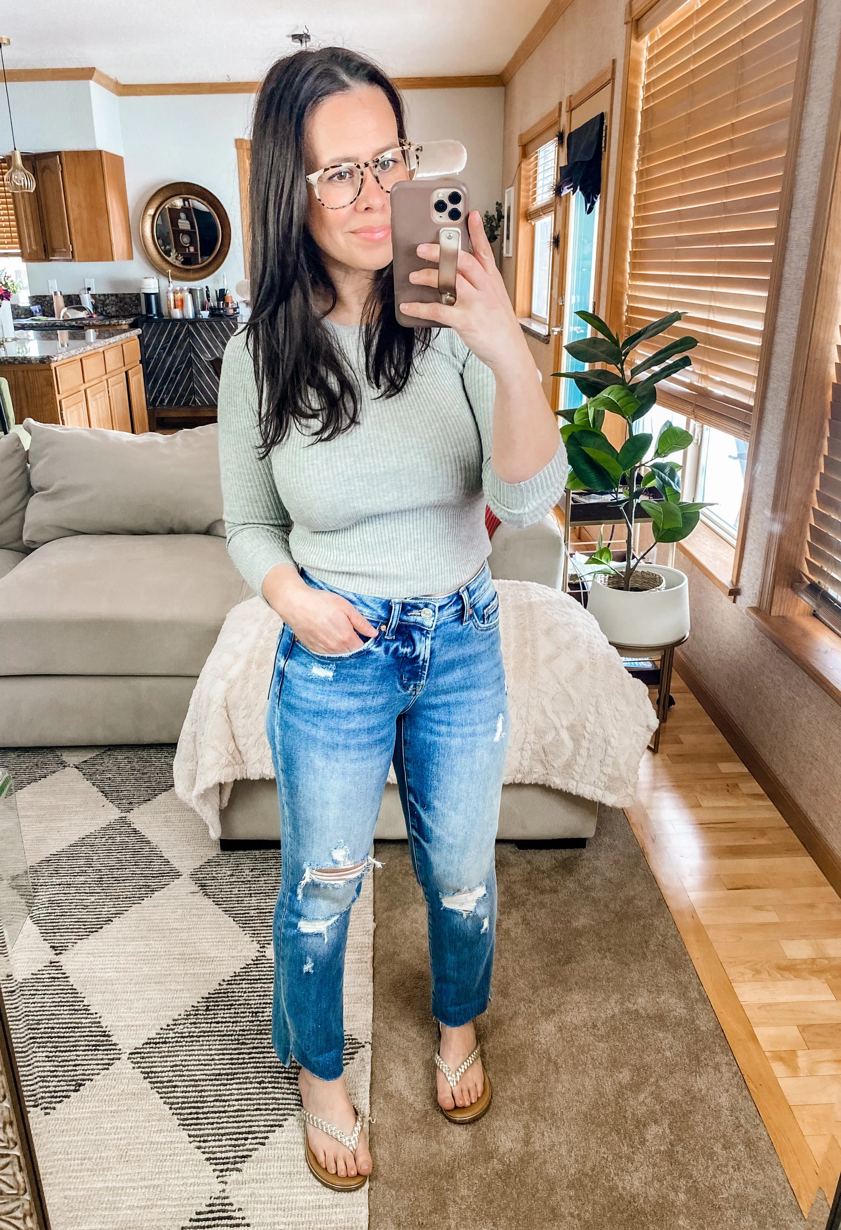 BAYEAS Mid Rise Distressed Ripped Straight Jeans