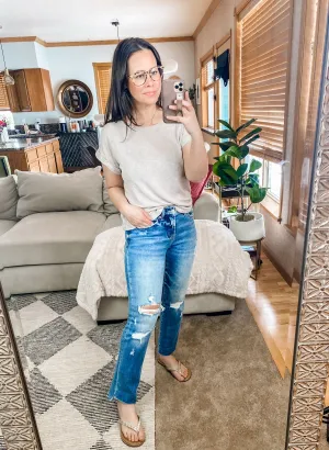BAYEAS Mid Rise Distressed Ripped Straight Jeans
