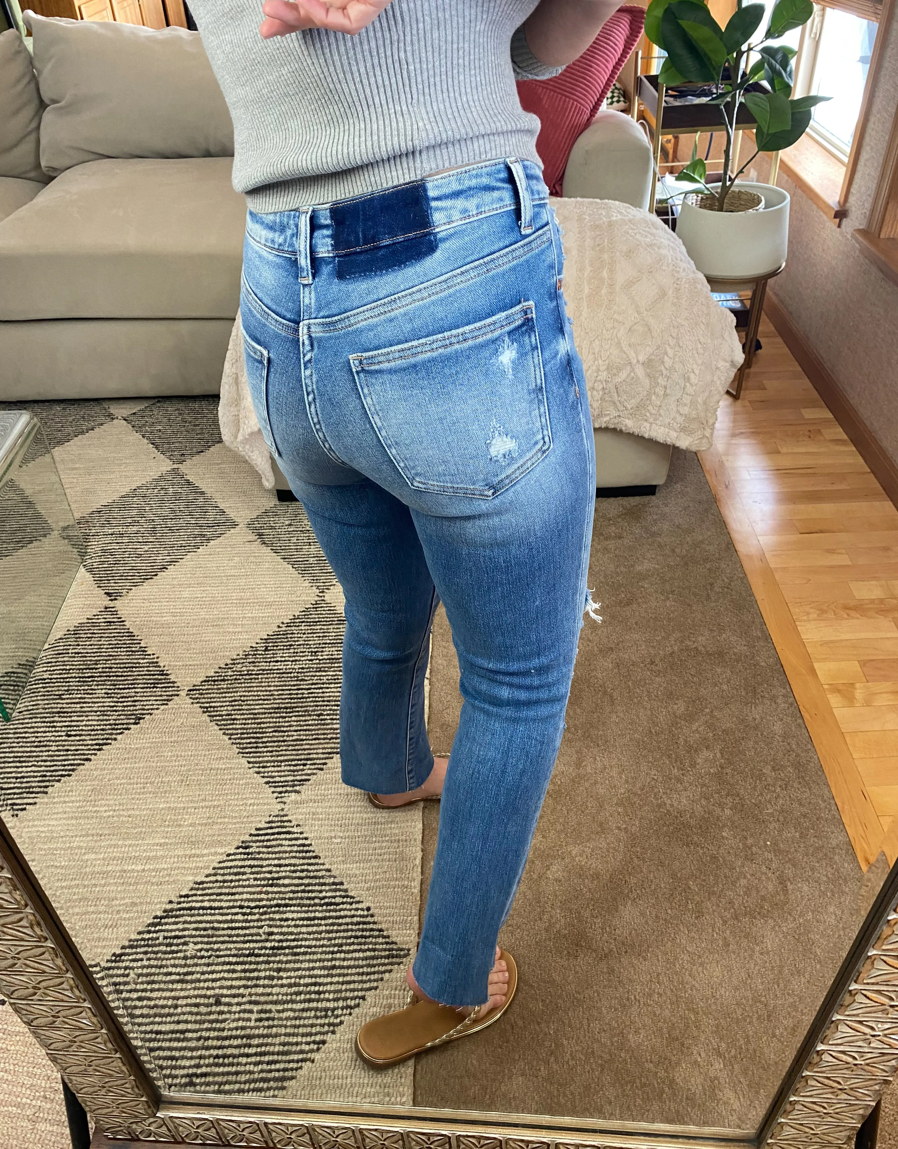 BAYEAS Mid Rise Distressed Ripped Straight Jeans