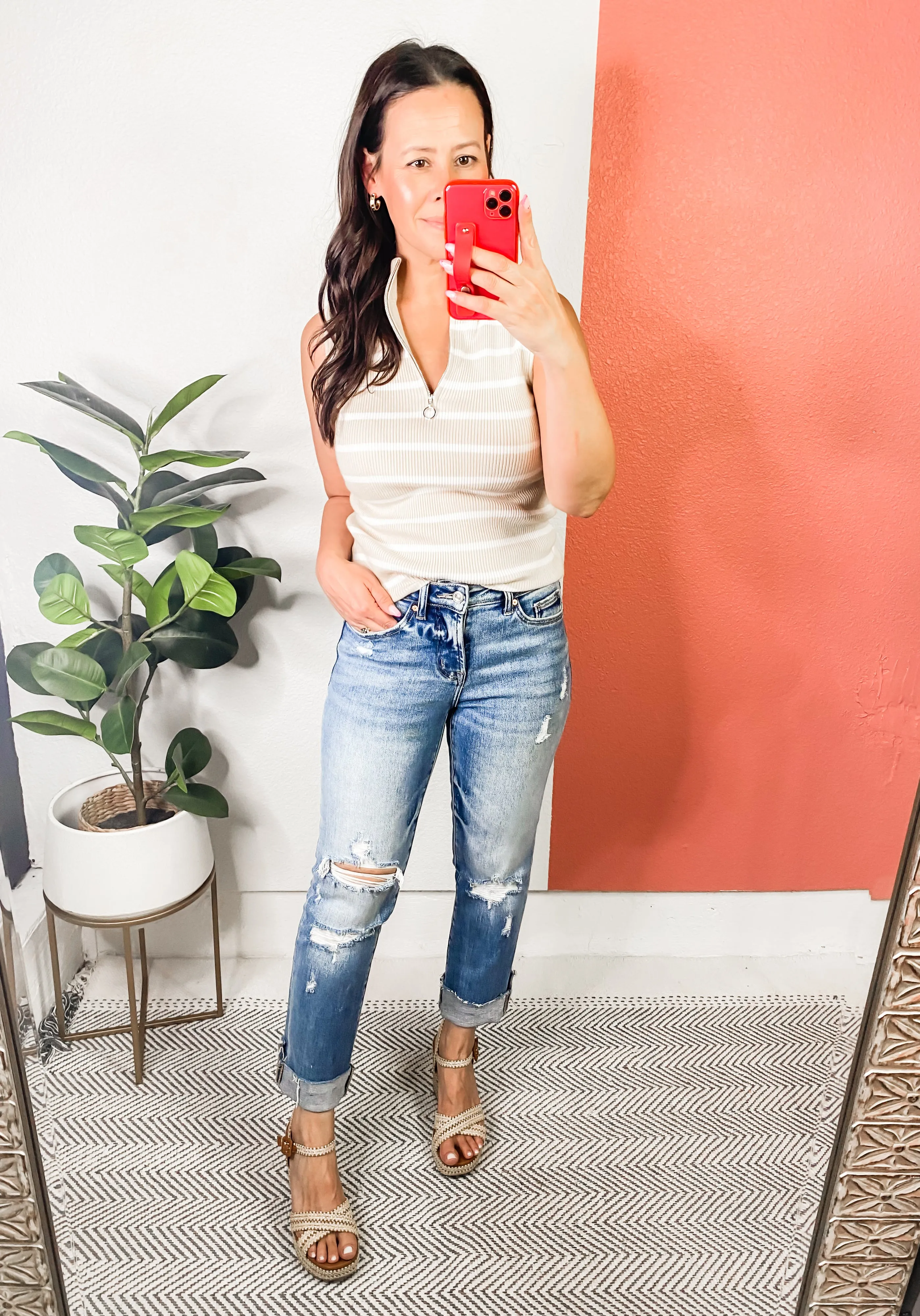 BAYEAS Mid Rise Distressed Ripped Straight Jeans