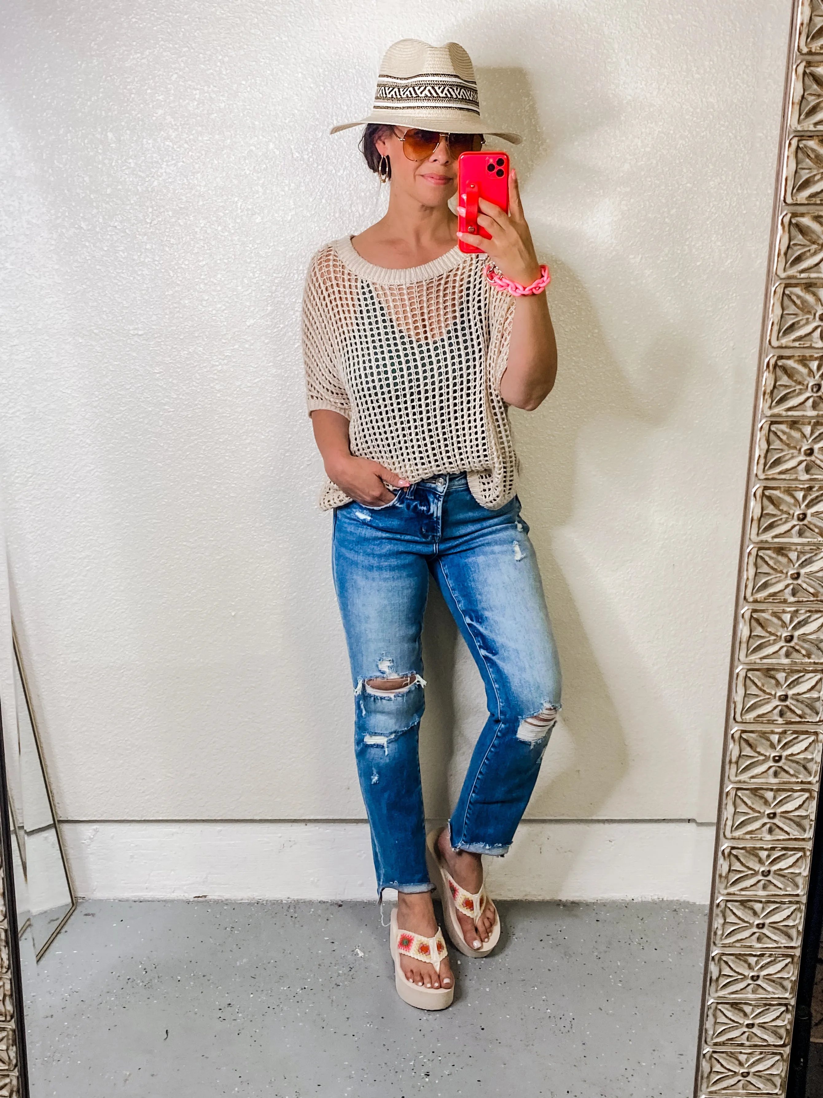 BAYEAS Mid Rise Distressed Ripped Straight Jeans