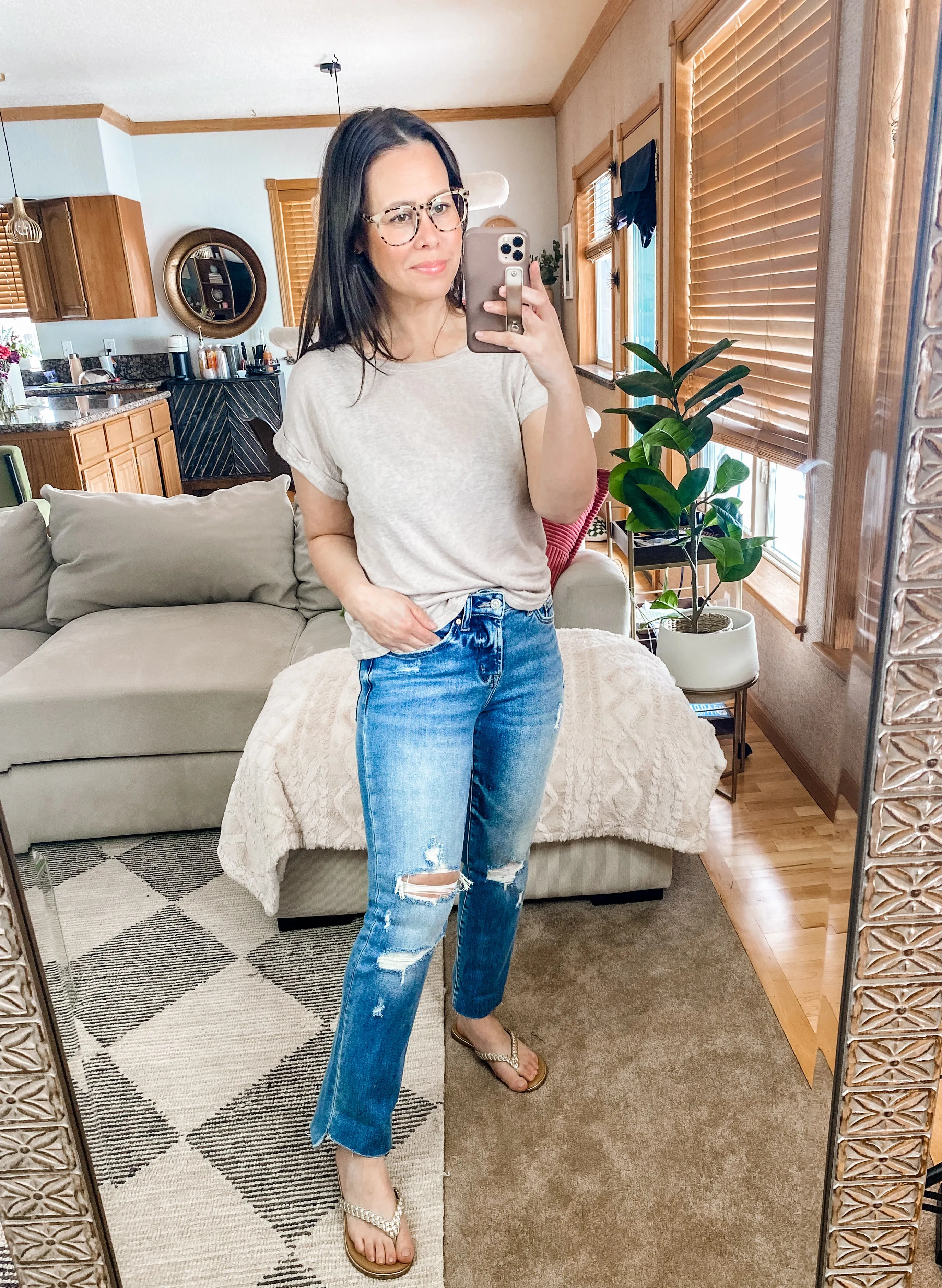 BAYEAS Mid Rise Distressed Ripped Straight Jeans