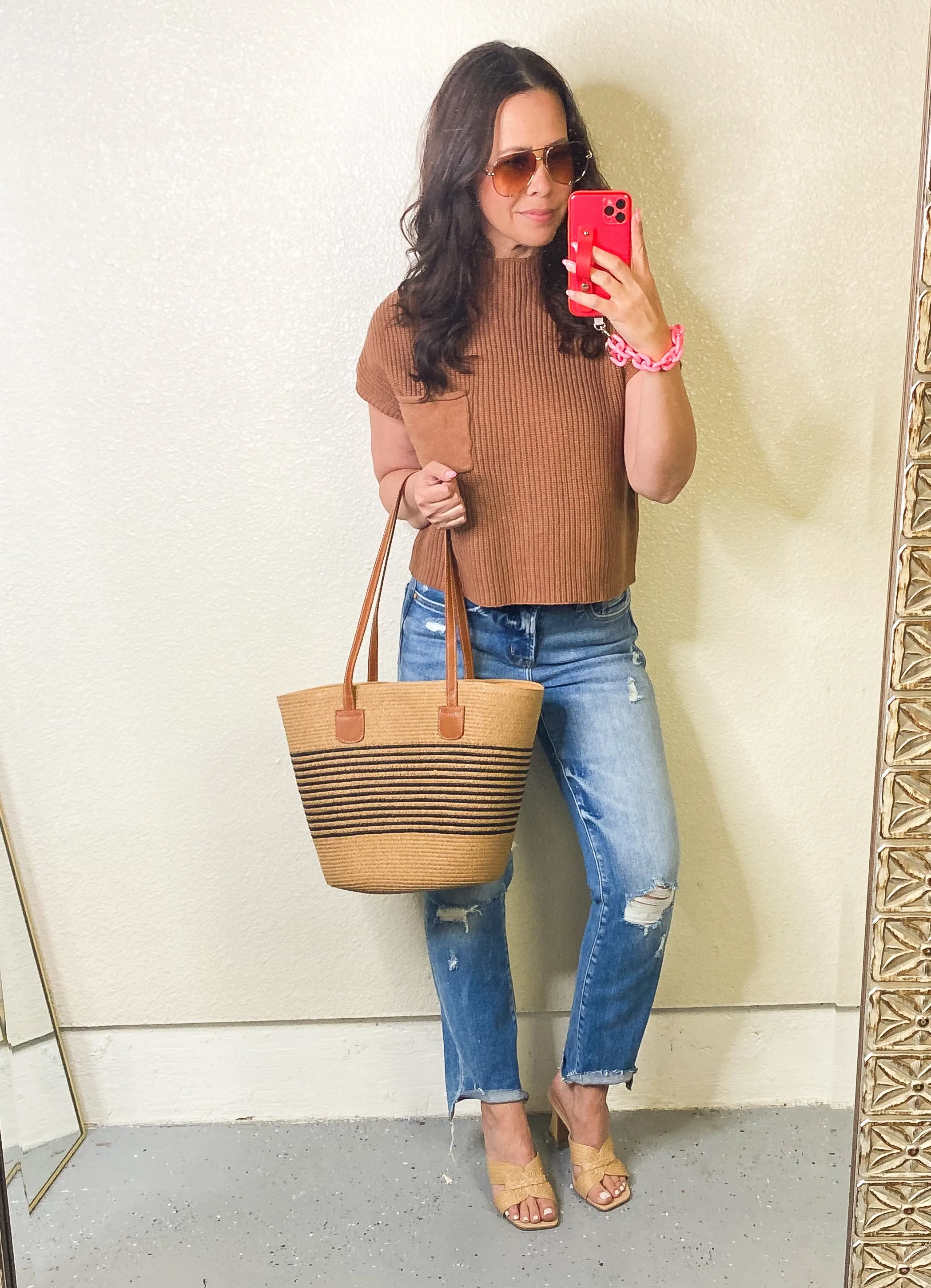 BAYEAS Mid Rise Distressed Ripped Straight Jeans