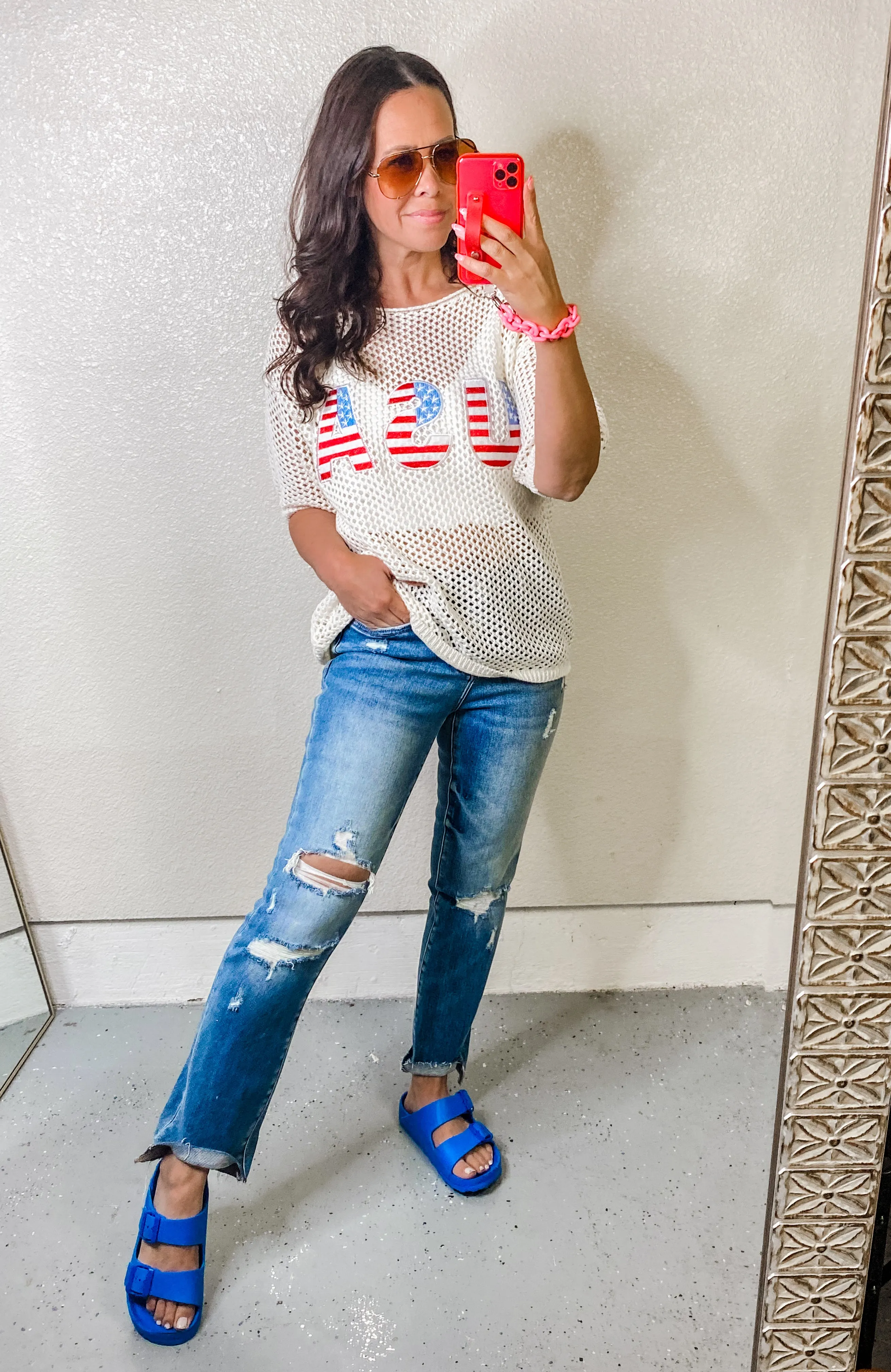 BAYEAS Mid Rise Distressed Ripped Straight Jeans