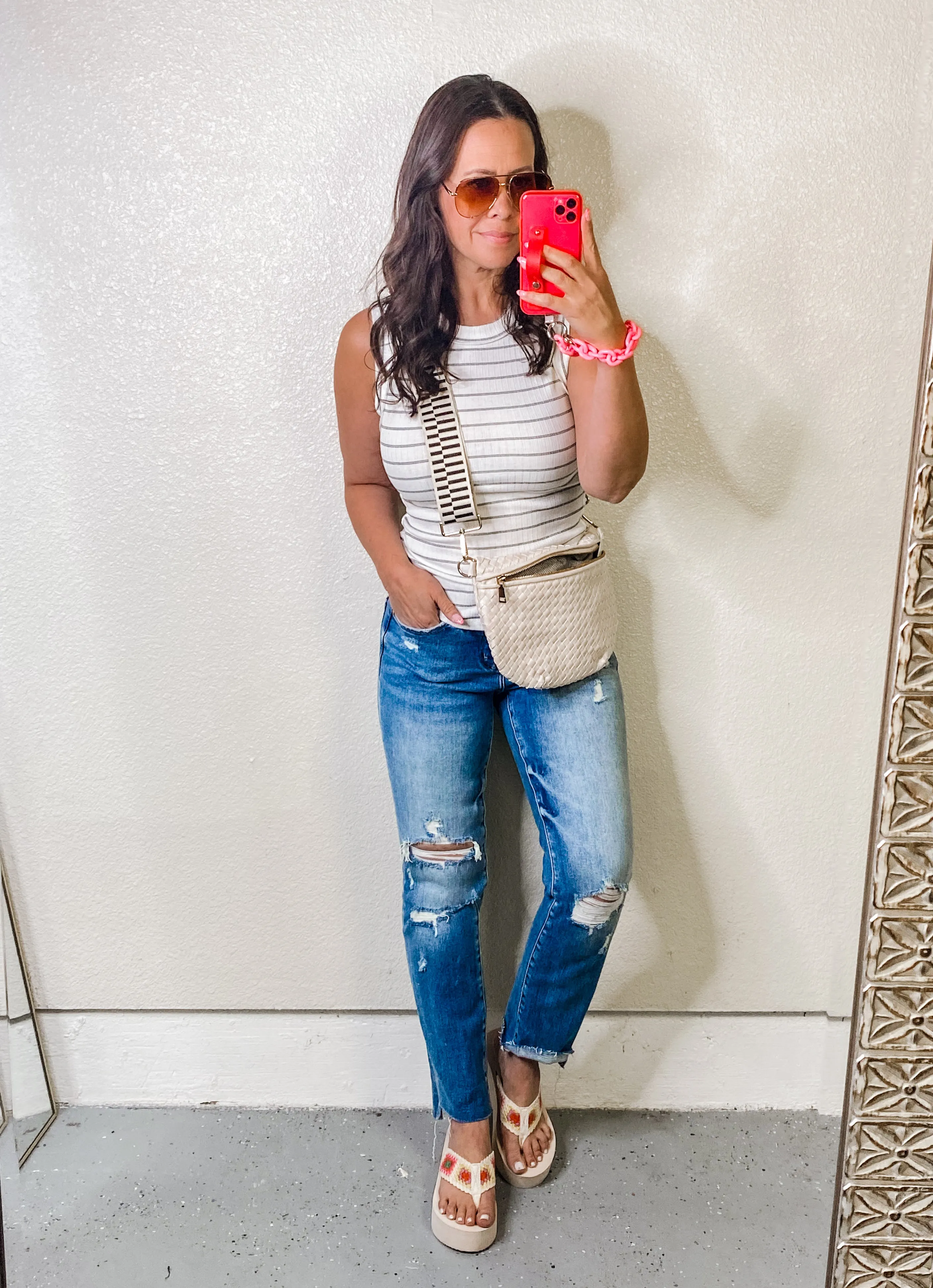 BAYEAS Mid Rise Distressed Ripped Straight Jeans