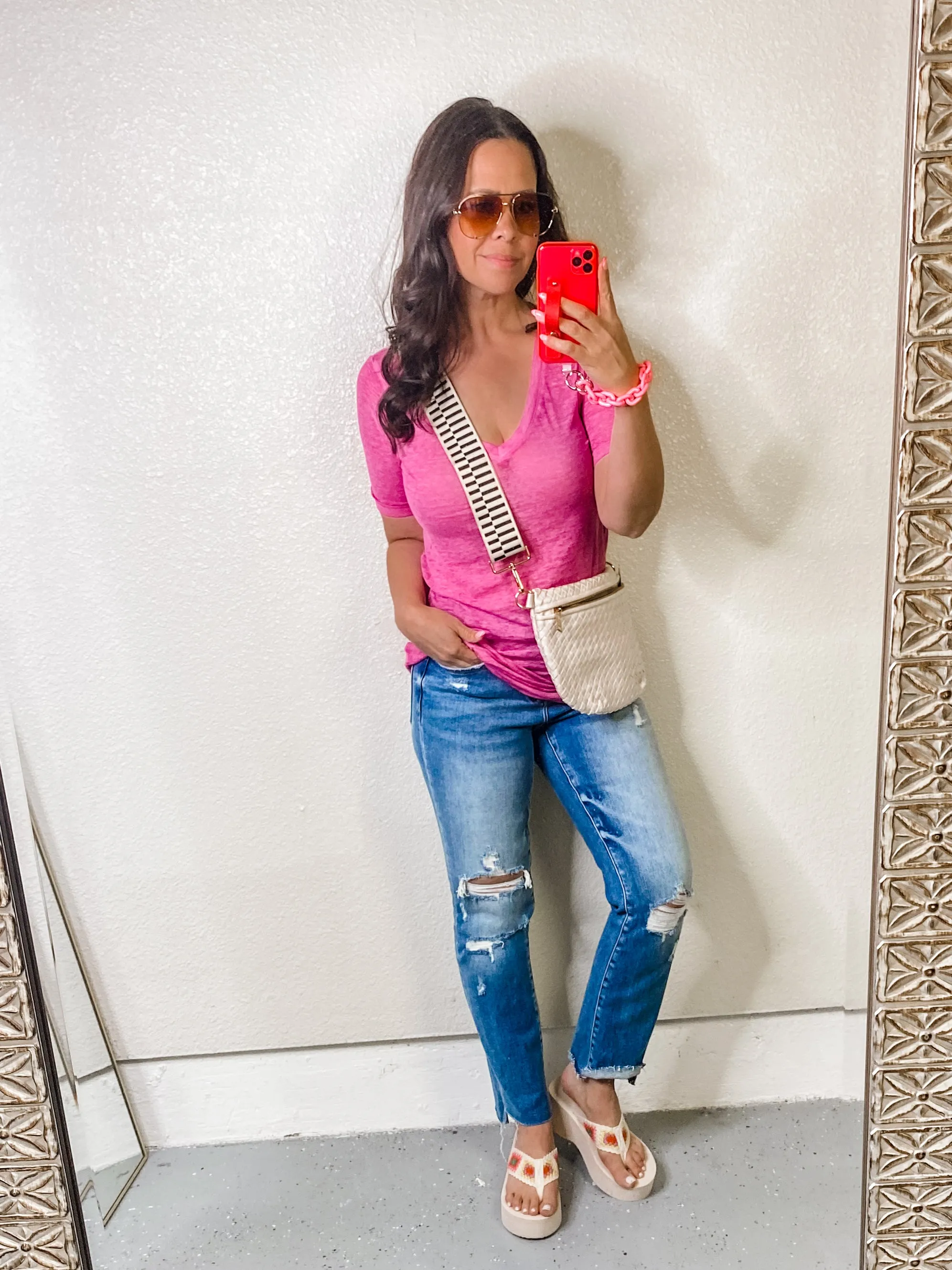 BAYEAS Mid Rise Distressed Ripped Straight Jeans