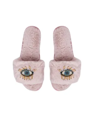 Beaded Evil Eye Slippers Pink