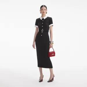 Black Crepe Contrast Midi Dress