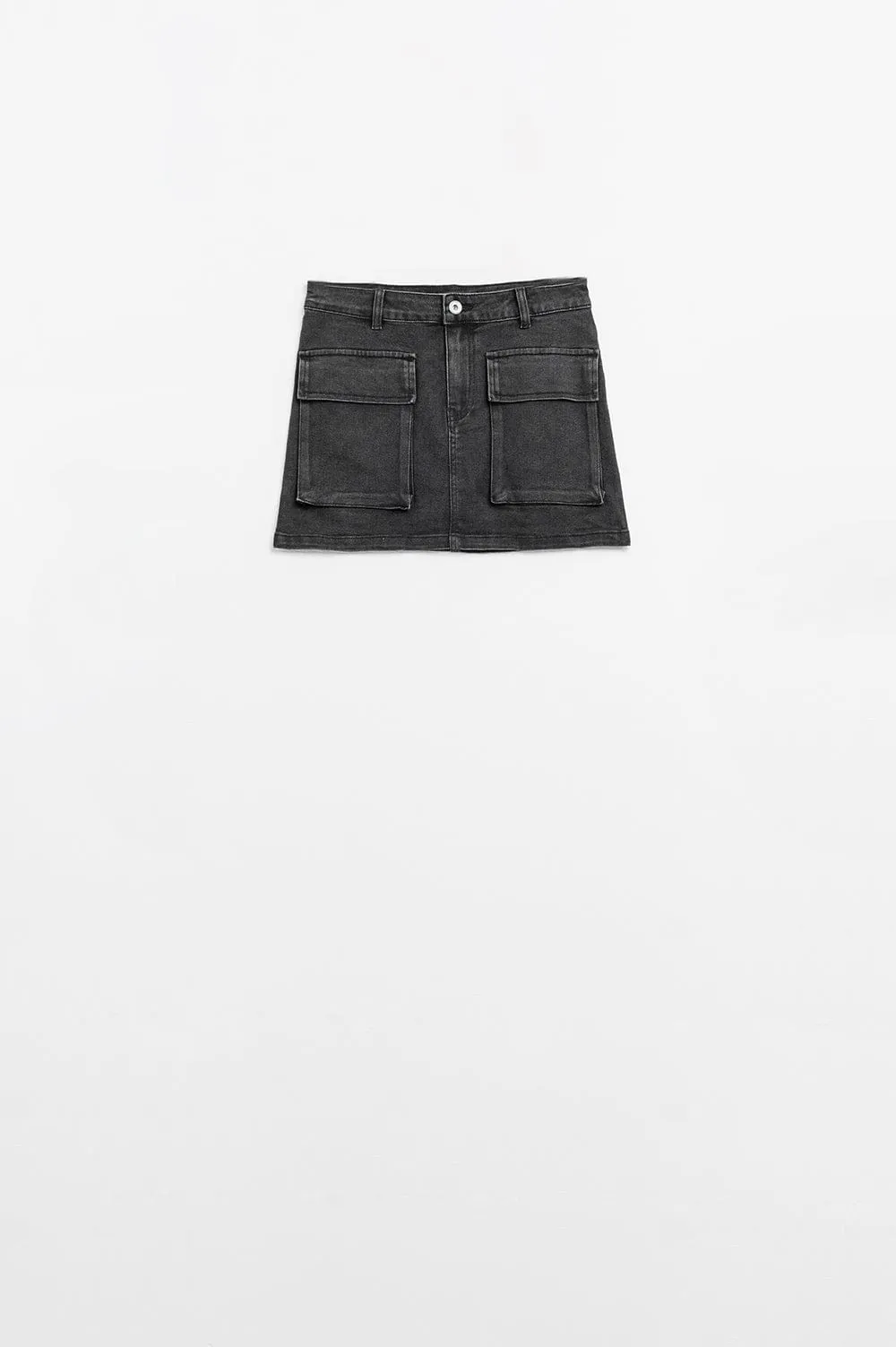 Black Denim Miniskirt With Cargo Pockets