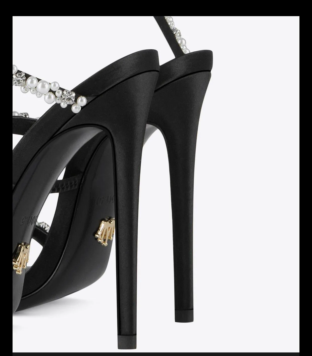 Black pearl rhinestone ankle scoil sexy open toe high heels stiletto sandals - Nooi