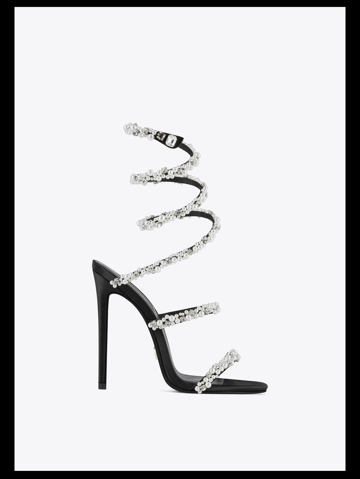 Black pearl rhinestone ankle scoil sexy open toe high heels stiletto sandals - Nooi