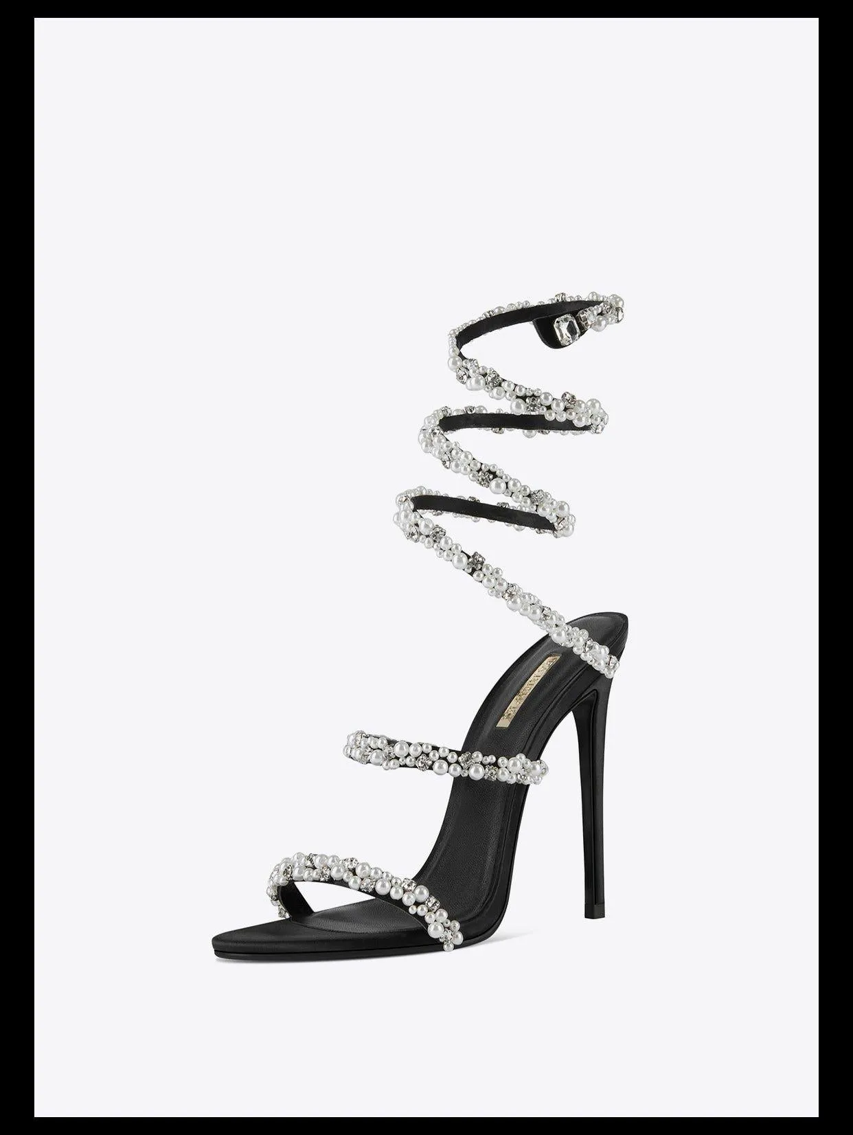 Black pearl rhinestone ankle scoil sexy open toe high heels stiletto sandals - Nooi