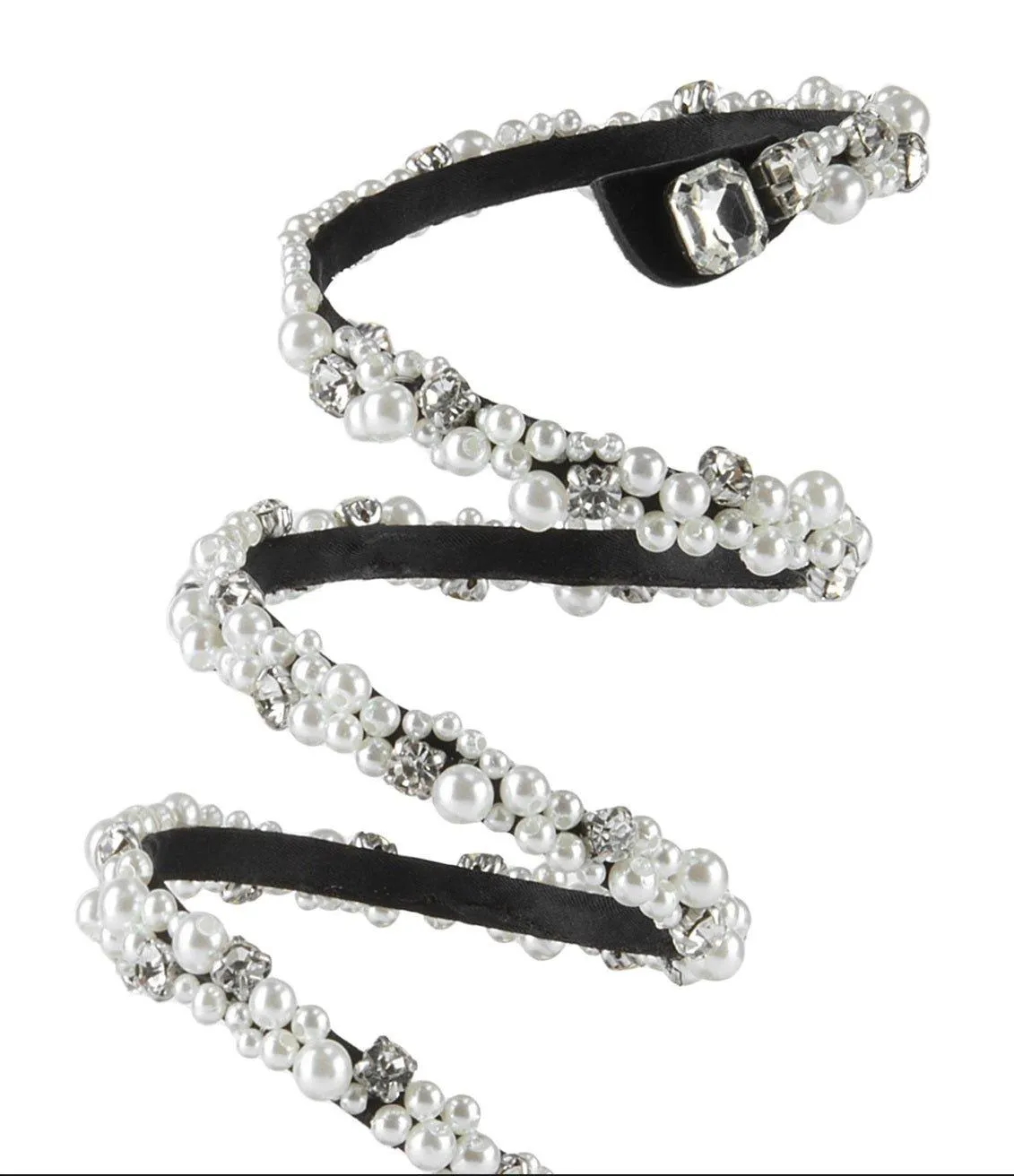 Black pearl rhinestone ankle scoil sexy open toe high heels stiletto sandals - Nooi