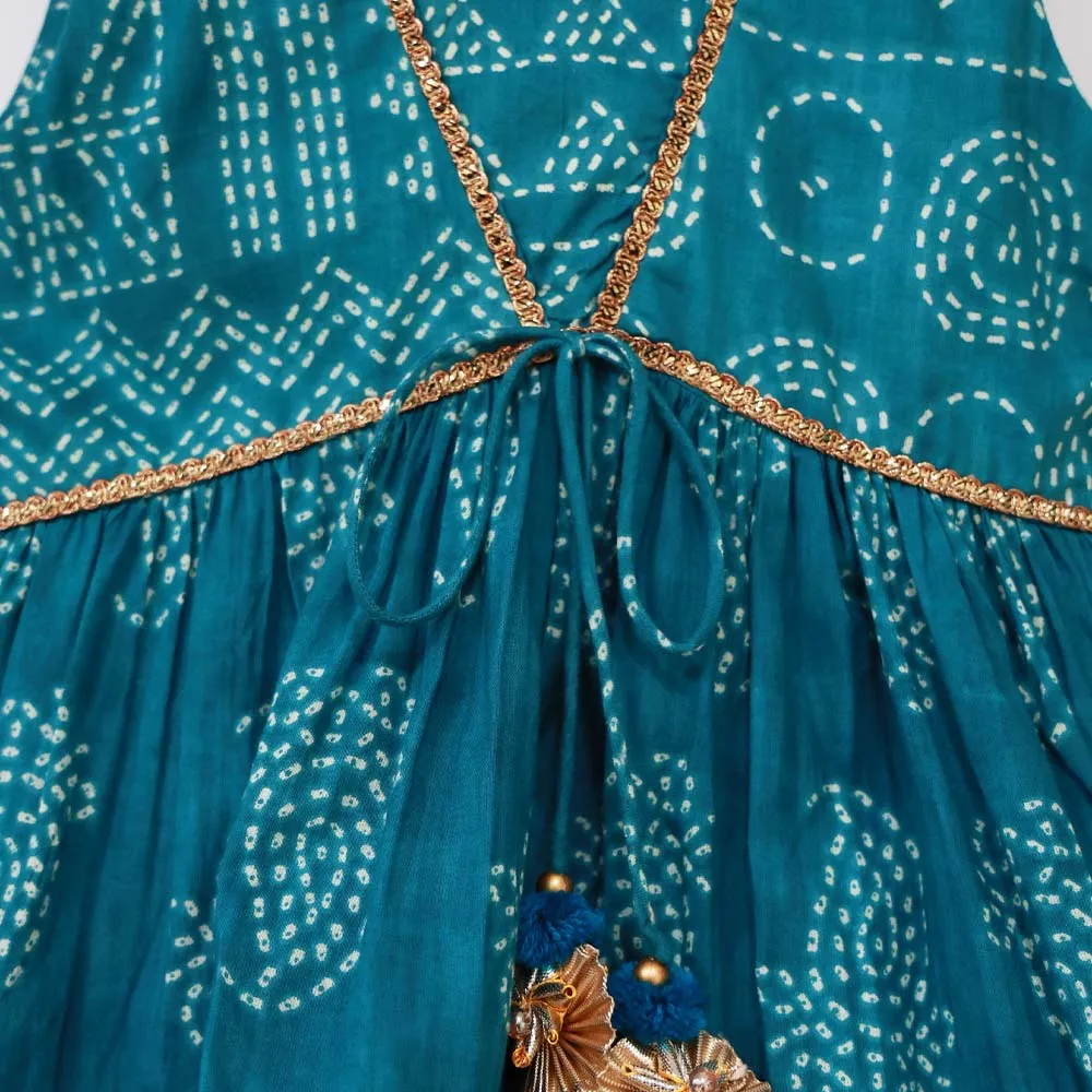 Blue & Red Cotton Kurta With White Sharara & Dupatta