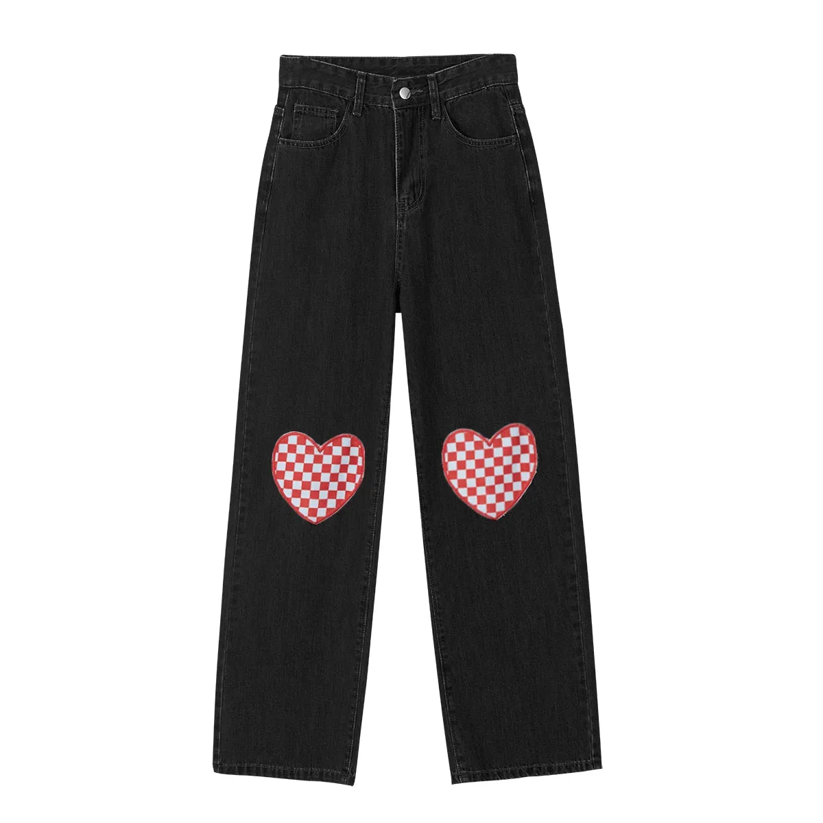 Blue High Waist Women& Straight Jeans Black Vintage Wide Leg Pants