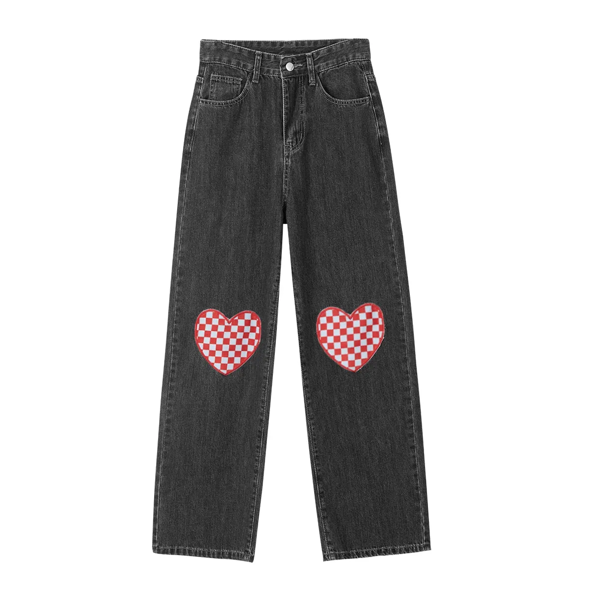 Blue High Waist Women& Straight Jeans Black Vintage Wide Leg Pants
