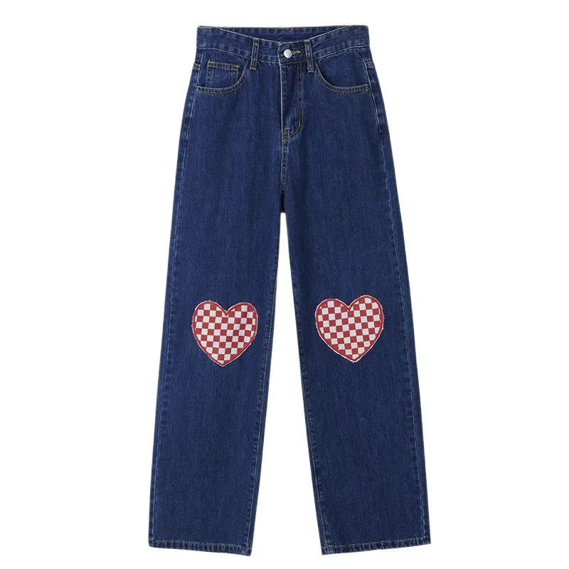 Blue High Waist Women& Straight Jeans Black Vintage Wide Leg Pants