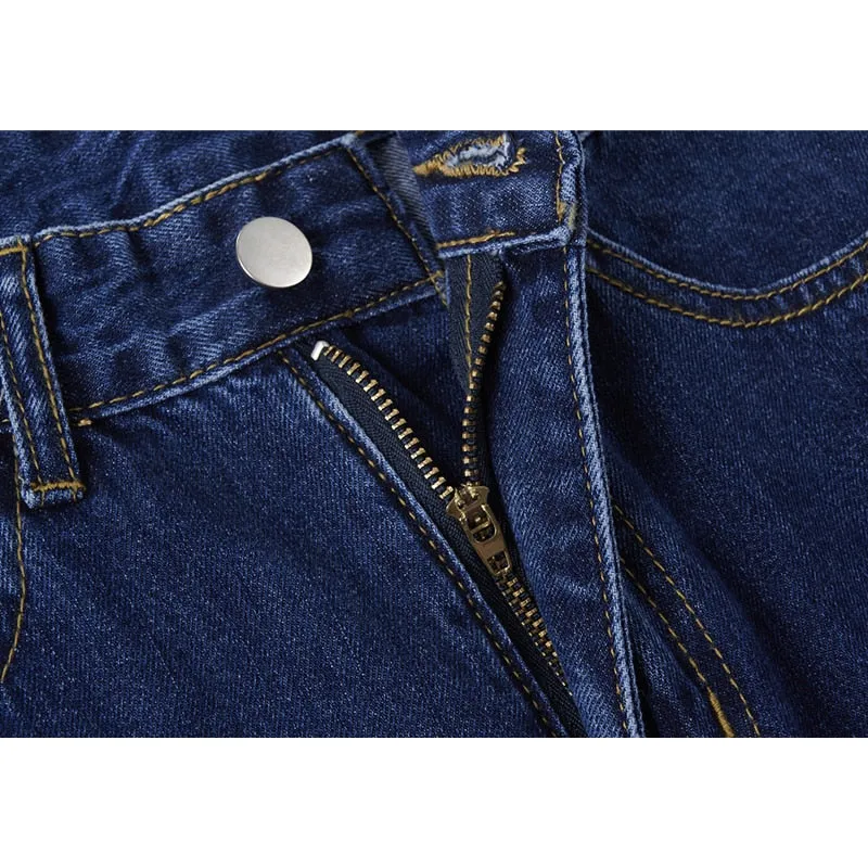 Blue High Waist Women& Straight Jeans Black Vintage Wide Leg Pants