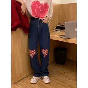 Blue High Waist Women& Straight Jeans Black Vintage Wide Leg Pants