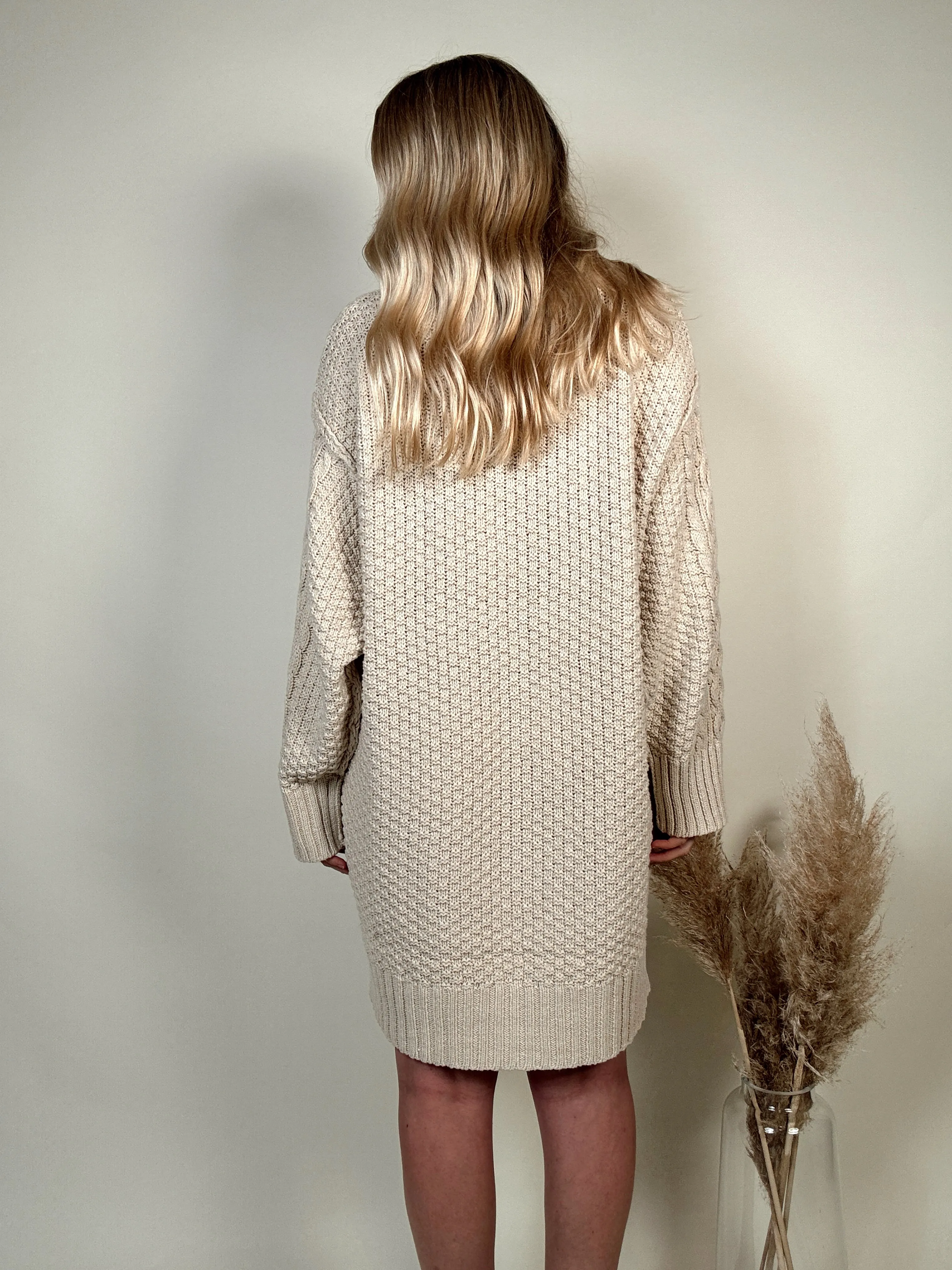 Cable-Knit Mini Sweater Dress - Cream