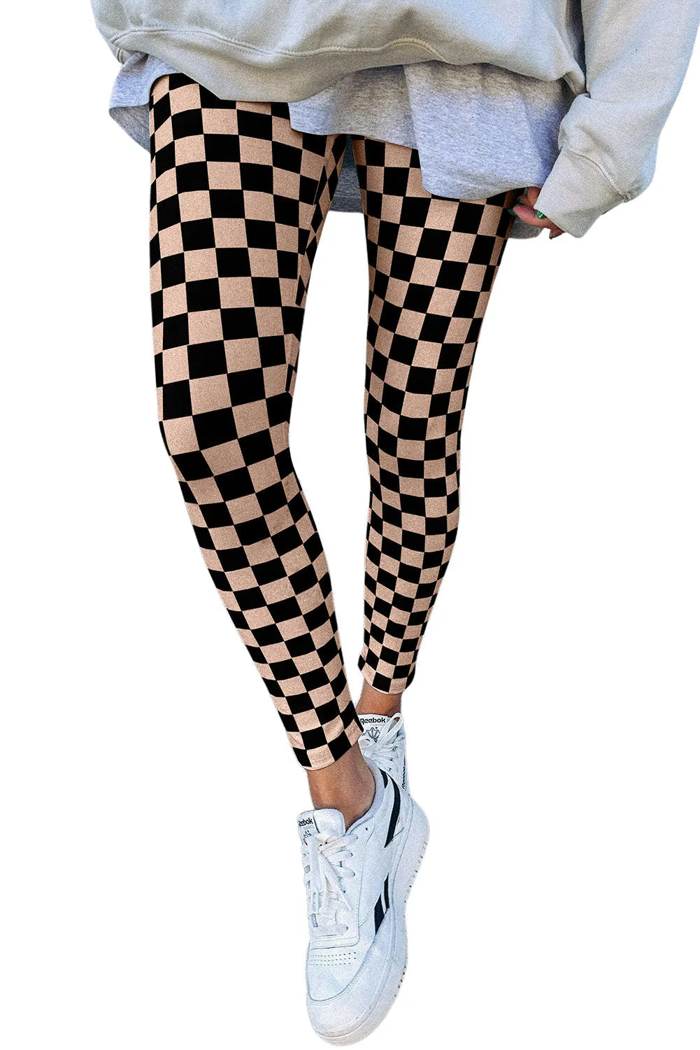 Checkered Pattern High Waist Skinny Leggings