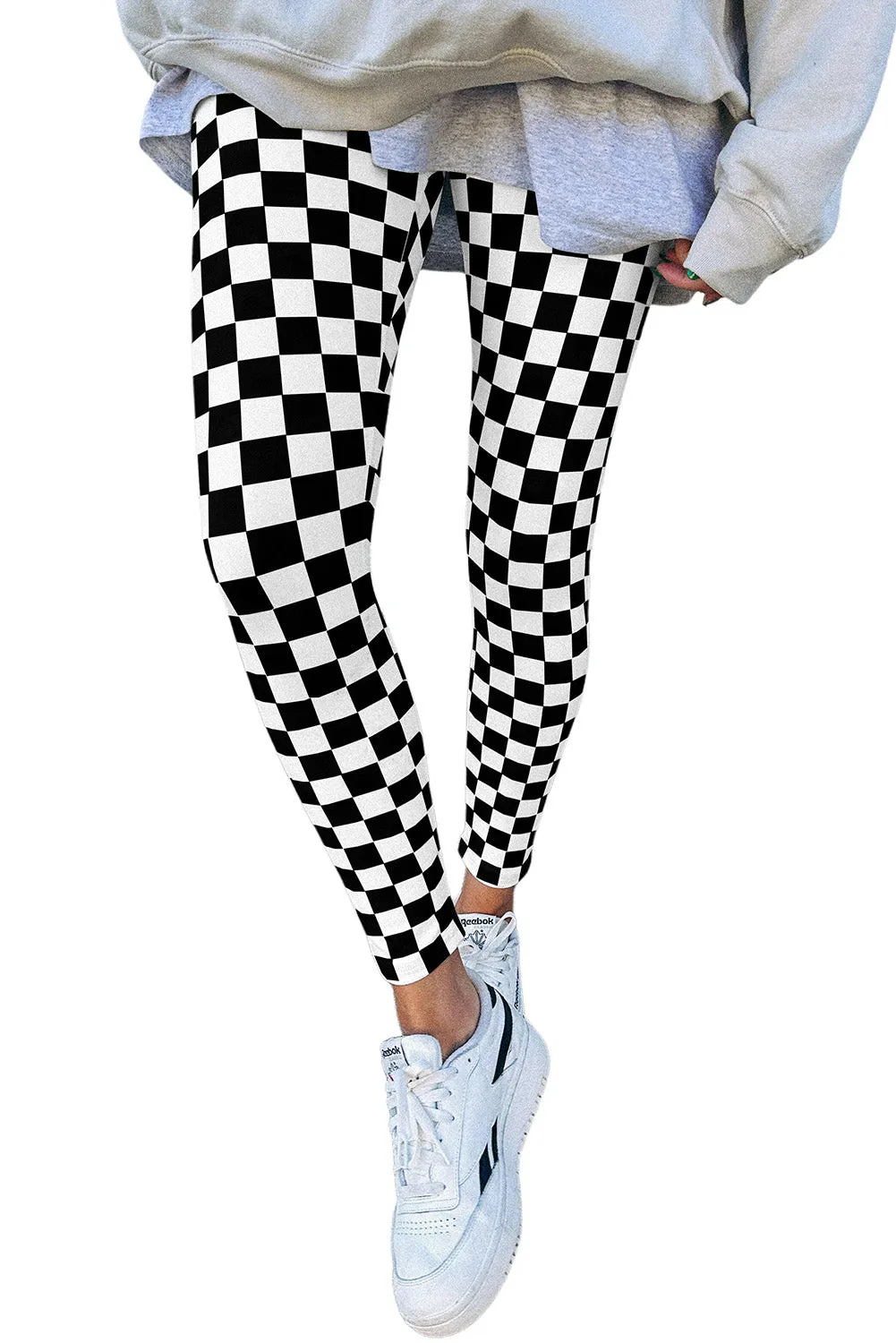 Checkered Pattern High Waist Skinny Leggings