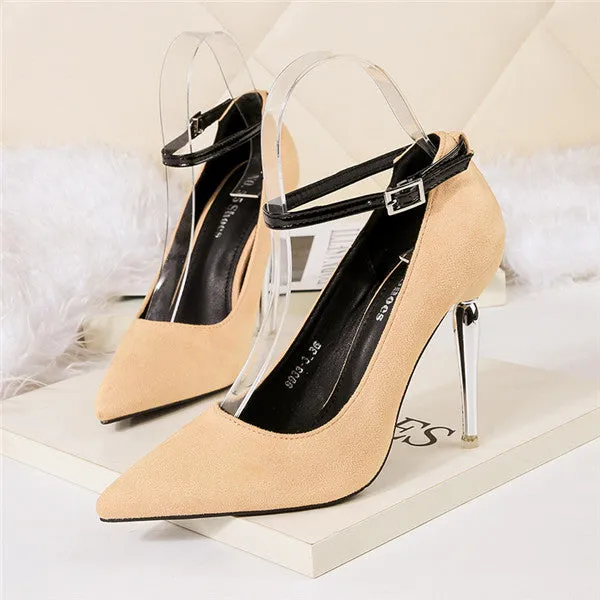 Chic Closed Toe Suede Stiletto Heels Evening Shoes PS002