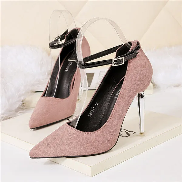 Chic Closed Toe Suede Stiletto Heels Evening Shoes PS002