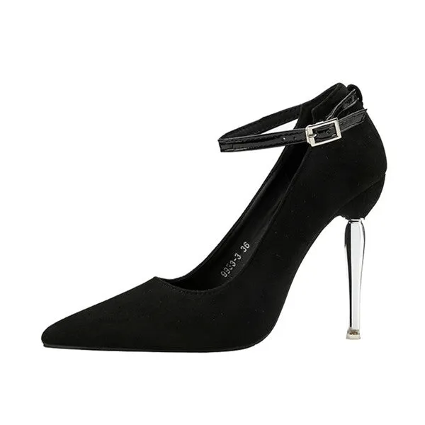 Chic Closed Toe Suede Stiletto Heels Evening Shoes PS002