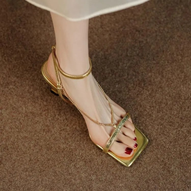 Chic One-Chain Roman Stiletto Open-Toe High Heels