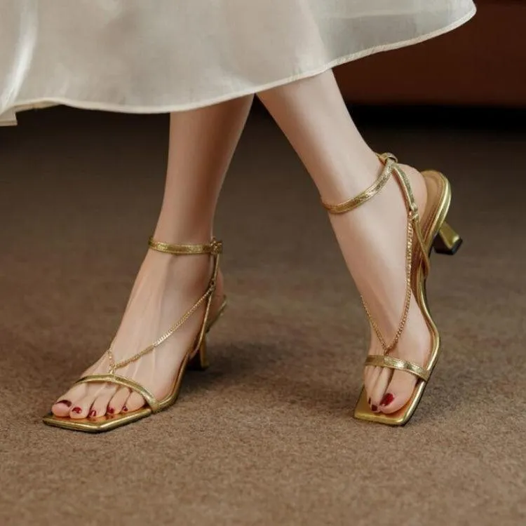 Chic One-Chain Roman Stiletto Open-Toe High Heels