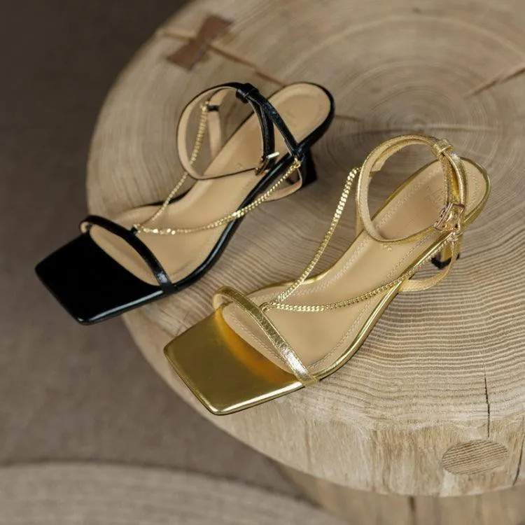 Chic One-Chain Roman Stiletto Open-Toe High Heels