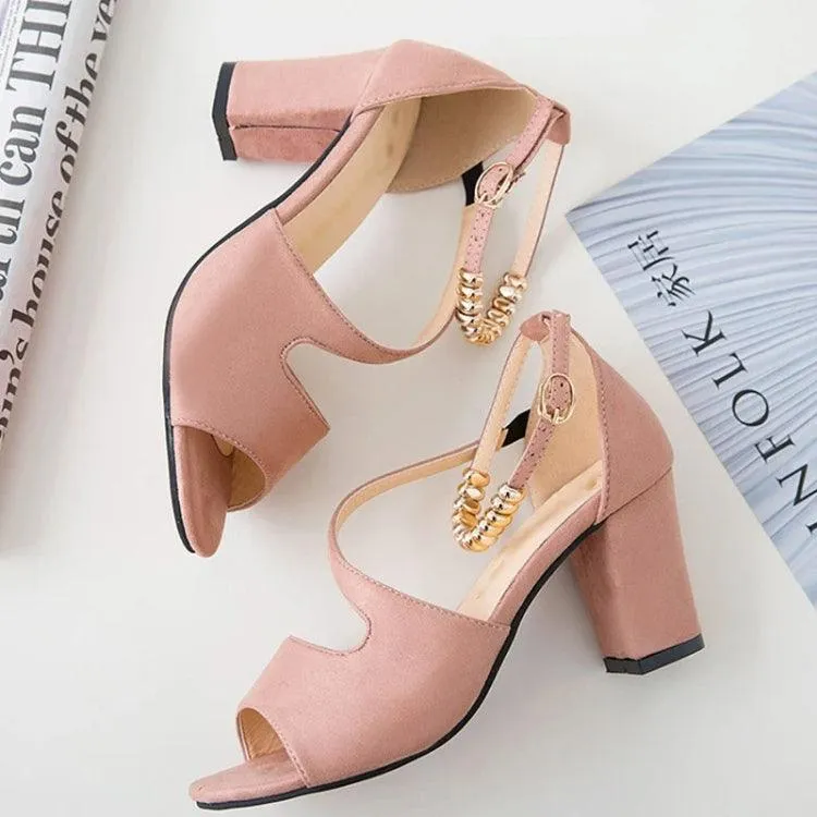 Chic Summer High Heel Chunky Sandals for Women with One Buckle Design