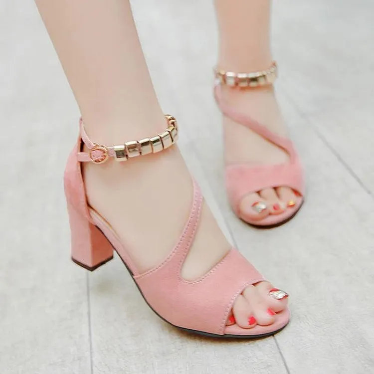 Chic Summer High Heel Chunky Sandals for Women with One Buckle Design