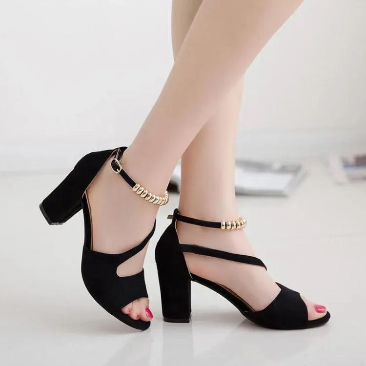 Chic Summer High Heel Chunky Sandals for Women with One Buckle Design