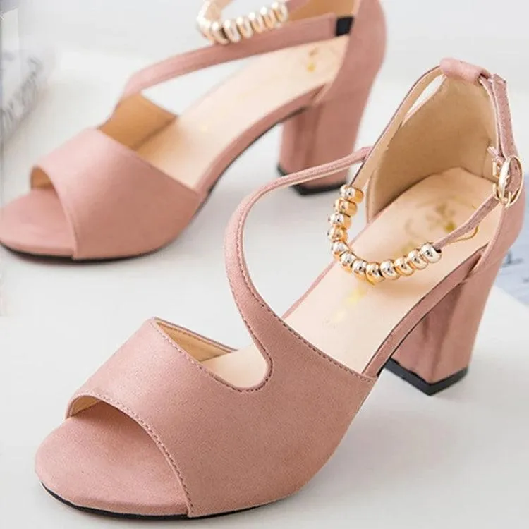 Chic Summer High Heel Chunky Sandals for Women with One Buckle Design