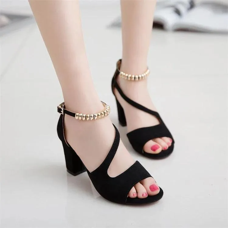Chic Summer High Heel Chunky Sandals for Women with One Buckle Design