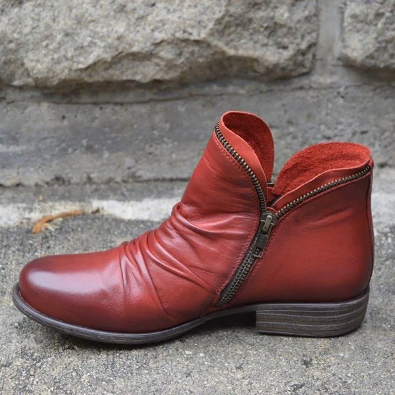Chicvane Womens Round Toe Flat Heel Zipper Closure Ankle Boots