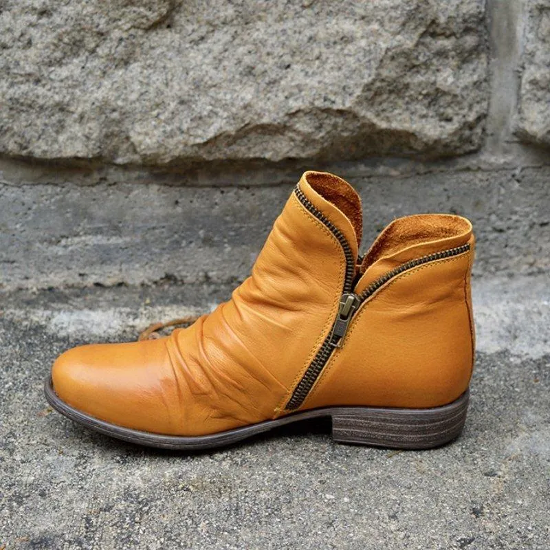 Chicvane Womens Round Toe Flat Heel Zipper Closure Ankle Boots