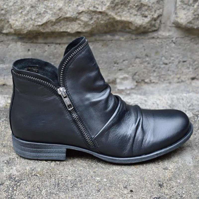 Chicvane Womens Round Toe Flat Heel Zipper Closure Ankle Boots